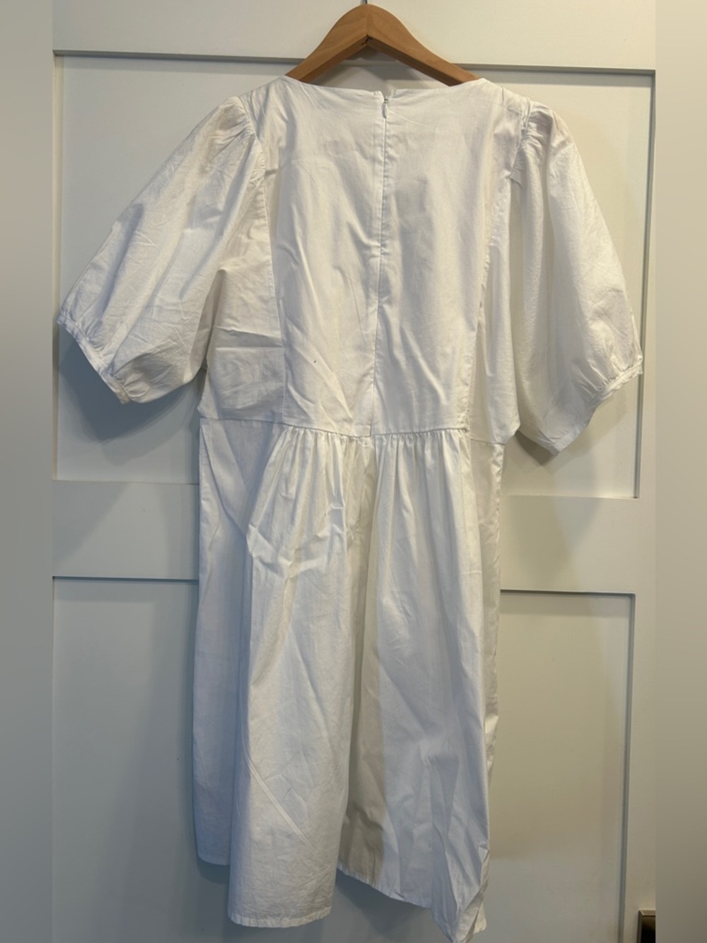 Madewell White Puff Sleeve Dress with Rust Embroidered V-Neck - Picture 2 of 3